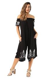Riviera Sun Womens Off Shoulder Embroidered Jumpsuit Romper