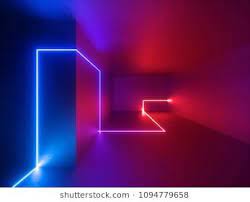 3d Render Red Blue Neon Lights Indoor Virtual Reality Glowing Lines Abstract Psychedelic Background Vibrant Co In 2021 Blue Neon Lights Neon Lighting Red And Blue