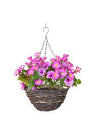 Hanging basket made of artificial fuchsias, firmly set in a plastic pot with a hanging basket. Artificial Petunia Hanging Basket Pink