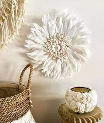 White Feather And Shells Juju Hat Diy Feather Decor Feather Wall Decor Feather Decor
