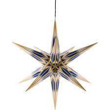 Haßlauer Weihnachtsstern Für Innen Und Außen Blauweiß Mit Goldmuster Inkl Beleuchtung 75 Cm