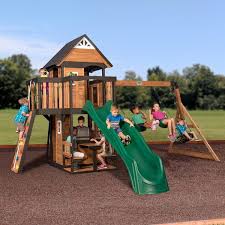 Your Little Adventure Seekers Will Feel Very Accomplished After Playing On The Canyon Creek Wooden Playset By Backy Cedar Swing Sets Swing Set Wooden Swing Set