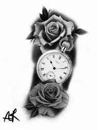 Pocket Watch Drawing Tattoo Pocketwatchdrawingtattoo In 2021 Clock And Rose Tattoo Watch Tattoos Rose Tattoos For Men