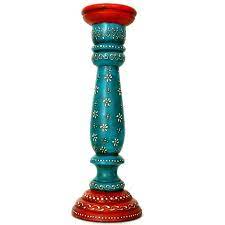 Wooden modern pillar candle holders | pier 1 imports. Blue And Red Wooden Pillar Candle Holder