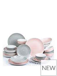 Pink And Grey Spin Wash Dinner Service 24 Piece Set Pink And Grey Kitchen Kitchen Decor Grey Grey Kitchen Accessories