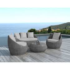 Salon De Jardin Malaga 4 Pieces En Resine Ronde Tressee Grise Et Coussins Tissu Gris Clair Taille 4 Pers Moveis De Fibra Piscina De Fibra Design De Moveis