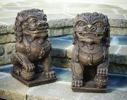 Foo Dog Statues Garden Cement Set Left Right Foo Dog Statue Foo Dog Dog Garden Statues