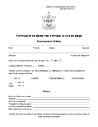 Alger saoula niveau d'éducation : Fillable Online Formulaire De Demande D 39 Emploi Titre De Page Fax Email Print Pdffiller