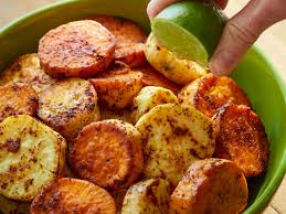 Chili Lime Roasted Sweet Potatoes Sliced Sweet Potatoes Seasoned With Chili And Lime Juic Sweet Potato Recipes Roasted Sweet Potatoes Sweet Potato Seasoning