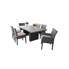 A patio set for six can quickly be arranged to a table for eight. Barbados Patio Dining Table With 4 Armless Chairs And 2 Arm Chairs And Cushions From Homesquare Accuweather Shop