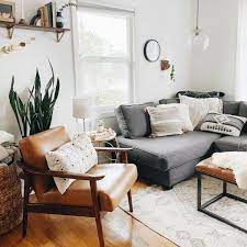 mid century leather show wood chair grey couch living room living room grey mid century modern living room