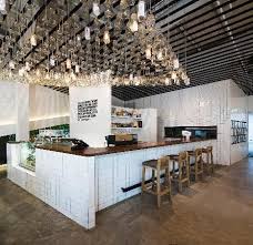 Jar Light Above Community Table Less Some Have Lights Others Are Empty In Stead Of Standard 2 Pendants Is Also Solution For Beam Cafe Interior Design Restaurant Interior Design Restaurant Concept