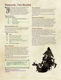 Impdnd Warlock Reaper Patron Homebrew For 5th A Place For Dungeons Dragons Warlock Dnd Dungeons And Dragons Rules Dungeons And Dragons Classes