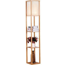 63 Inch Tall Asian Style Floor Lamp Off White Shade Natural Finish Floor Lamp With Shelves Modern Floor Lamps Wooden Floor Lamps