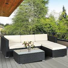 Costway 5 Piece Patio Furniture Set Rattan Wicker Table Shelf Garden Sofa With Beige Cushions Walmart Com Costway Patio Furniture Garden Sofa Rattan Furniture Set