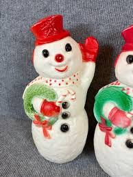 Blow Mold Vintage Snow Man W Wreath Christmas Table/ Window Decoration 12*  set 2