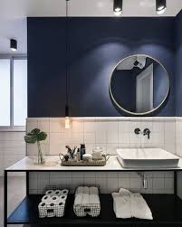 Bathroom navy blue freestanding vanity combo with porcelain top.furniture style in particleboard with wood veneer and foully assembledsoft closing doorsopen shelf for extra storagebrushed brass finish hardwareporcelain. Top 50 Best Blue Bathroom Ideas Navy Themed Interior Designs