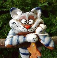 Gartenstecker Beetstecker Katze M Fisch Keramik Gartendeko Handarbeit Frostfest Kinderknete Topferarbeiten Keramik