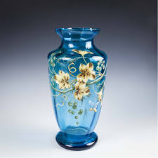 Vtg 60's blenko turquoise crackle glass cabinet vase 4 1/2 h x 3 1/2 w pontil. Tall Enamelled Turquoise Glass Vase C1885