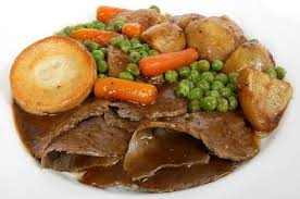 British Roast Dinner With Beef Gravy Carrots Peas Roast Potatoes Slow Cooker Roast Roast Beef Recipes Slow Cooker Roast Beef