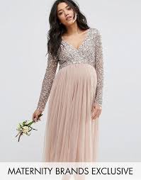 maya maternity long sleeve midi dress with delicate sequin