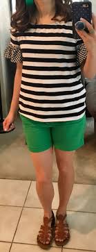 Black And White Striped Shirt And Shorts Black And White Striped Shirt Green Shorts Tan Gladiator Sandals Date Night Outfit Tan Gladiator Sandals Striped Shirt