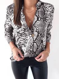 Que ce soit pour un look festif, pour une cérémonie prestigieuse, ou une virée. Chemisier Imprime Python Serpent Peau Boutonnage Col A Revers Manches Longues Mode Femme Blouse Gris Chemisiers Hauts