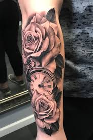 The deep inner meaning portrays a path of devotion to the almighty in order to avoid the thorns of the roses. Tattoo Uploaded By Nick Halfsleeve Clock Roses Tattoo 62727 Tattoodo