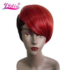 Lydia For Women Synthetic Wigs Short Straight 8 Inch Wig Mixed Color  FT1B/33# Right-Side Bang African American Party Wig