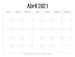 Jueves 1 de abril de2021. Calendarios 2021 Para Imprimir Minimalista