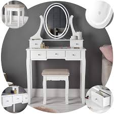 Let hgtv show you how to find the right look for a collection of small mirrored tiles of different colors set in a mosaic style can create an exotic and some homeowners choose acrylic mirror tiles, which have a lighter weight than glass and are. Luna White Dressing Table With Oval Touch Vanity Mirror Led Lights And 5 Drawers Stool Bedroom Set Buy Online In Bahamas At Bahamas Desertcart Com Productid 166403341