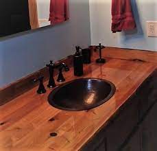 Rustic wood shelf, bathroom sink shelf, moden farmhouse bathroom decor, plant shelf, wood plant stand, countertop shelf, storage shelf. 19 Oval Copper Bath Sink In Wooden Countertop Vanity Sinks