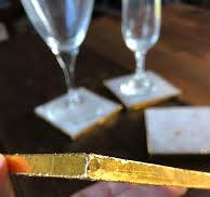 White Crystal Quartz Premium Coasters Square Shape Gold Edge (Set of 4) Gift