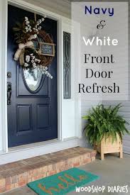 From Red To White And Blue Shara S Beautiful Front Door Got A Major Color Overhaul Thanks To Beautiful Front Doors Front Entrance Decor Painted Front Doors