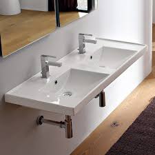 Bathroom sink drain parts (1). Scarabeo 3006 By Nameek S Ml Rectangular Double White Ceramic Drop In Or Wall Mounted Bathroom Sink Thebathoutlet