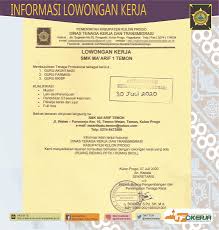 Yang bergerak di bidang garment beralamat di jl. Disnakertrans Lowongan Guru Di Smk Ma Arif 1 Temon