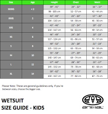 Animal Wetsuit Size Chart Thewaveshack Com
