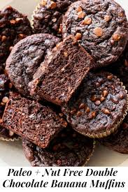 Double Chocolate Banana Muffins Paleo Nut Free Recipe In 2020 Banana Muffins Healthy Chocolate Recipes Chocolate Banana Muffins