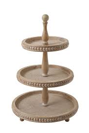 Gabby 3 Tier Beaded Edge Wood Tray Stand Emory Valley Mercantile Wood Tray Tiered Tray Wood Decor
