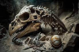 Dinosaur bones and fossils being unearthed in a quarry | Premium AI-generated image