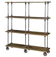 Shaw walker arts crafts five stack barrister bookcase circa. Roland Industrial Loft Weathered Oak 4 Shelf Rolling Bookcase Standard 45 90 H Kathy Kuo Home
