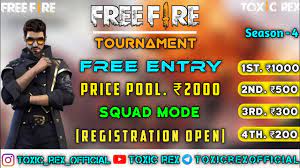 No Entry Fees Free Fire Free Tournament Squad Mode Prize Pool Rs 2000 Registration Open Now Youtube