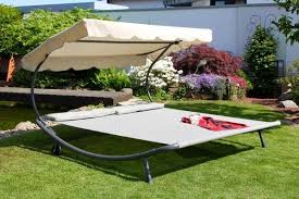 Doppelliege Gartenliege Harmony Mit Sonnendach Polyester Natur Grau Anthrazit Gartenliege Liege Garten Doppelliege Garten