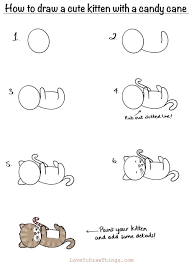How To Draw A Cute Kitten With A Candy Cane Cute Easy Drawings Easy Christmas Drawings Easy Drawings