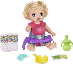 Amazon Com Baby Alive Happy Hungry Baby Blond Curly Hair Doll Makes 50 Sounds Phrases Eats Poops Drinks Wets For Kids Age 3 Up Brown A E4894 Everything Else