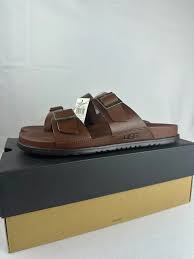 UGG Mens 10 Wainscott Buckle Slide Brown Leather Slip On Sandal 1119530-BLLE  | eBay