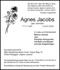 Traueranzeigen von Agnes Jacobs