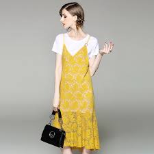 Click To Buy Summer Dress Set 2017 Women S New Fashion O Neck Short Sleeve Long White T Shirt Women Lace Dress Long White T Shirt Casual Summer Dresses