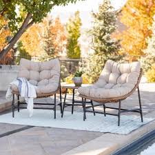 Walker Edison Furniture Company Natural 3 Piece Wicker Conversation Set With Papasan Chairs With Natural Cushions Hdrrscsnl The Home Depot In 2020 Papasan Chair Walker Edison Furniture Patio Set