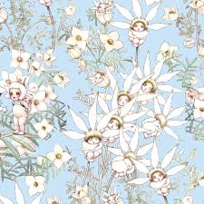 May Gibbs Boronia Babies Fabric Baby Fabric Flannel Flower Digital Print Fabric